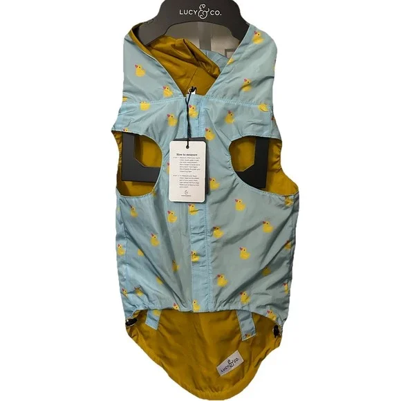 Lucy & Co. Lucky Ducky Reversible Dog Raincoat, Large, Yellow NEW - Picture 1 of 9